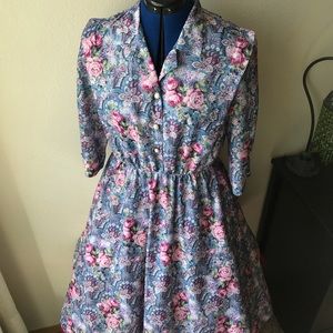 Vintage California Looks 80s does 50s full circle floral pinup style midi dress